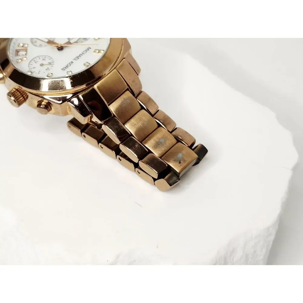 Michael Kors Rose Gold MOP Dial Crystal Chronograph Watch MK5336 New Battery